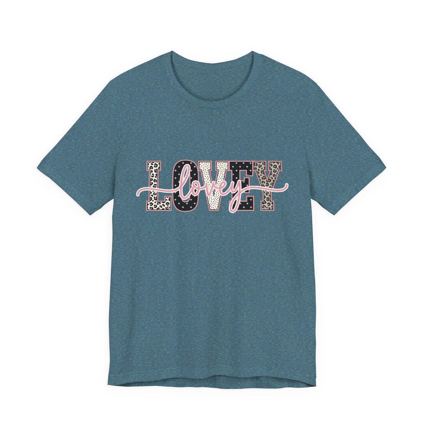 Lovey Mom T-Shirt — 'Lovely' Script Over 'MOM' Leopard Print Tee