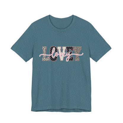 Lovey Mom T-Shirt — 'Lovely' Script Over 'MOM' Leopard Print Tee