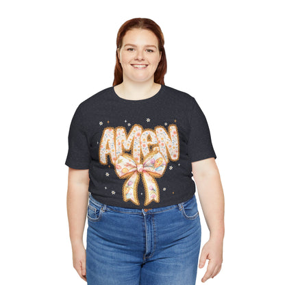 Amen Floral Bow T‑Shirt — Pastel Faith Graphic Tee
