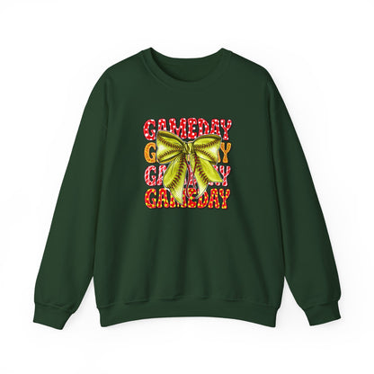Crewneck Sweatshirt — Candy Cane Bow Graphic Holiday Pullover