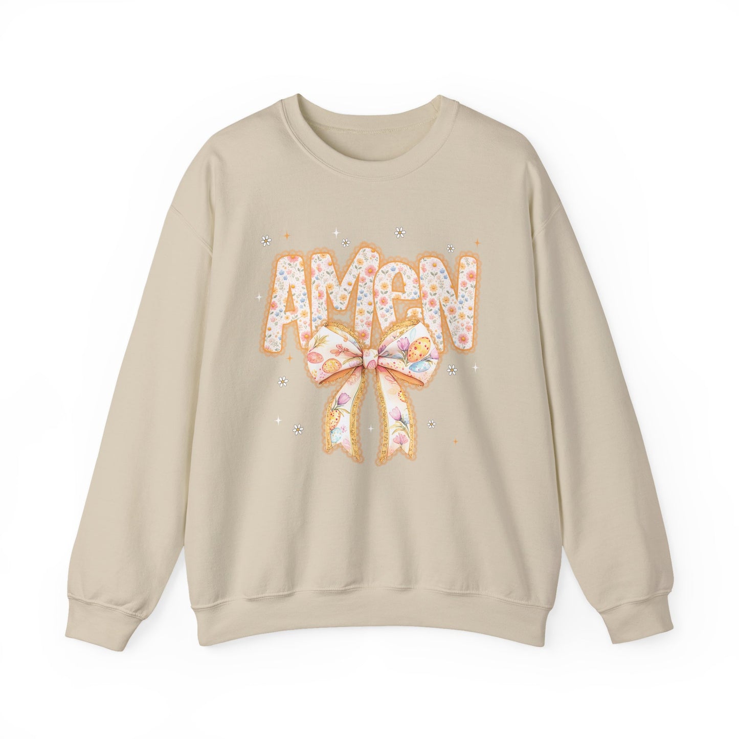 Crewneck Sweatshirt — 'AMAW' Pastel Bow Glitter Graphic