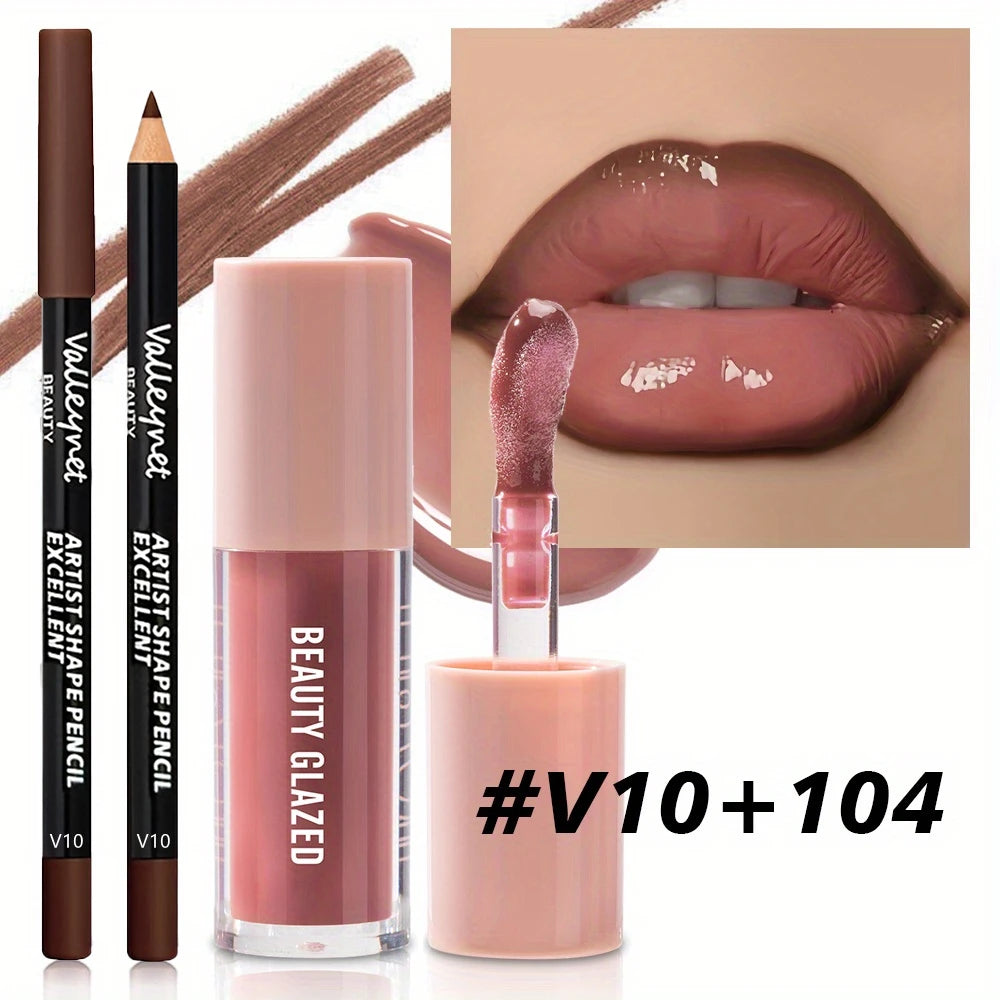 2pcs/set Velvet Texture Lip Makeup Set - Lip Liner - Lip Glaze - Waterproof Long-lasting Matte Effect