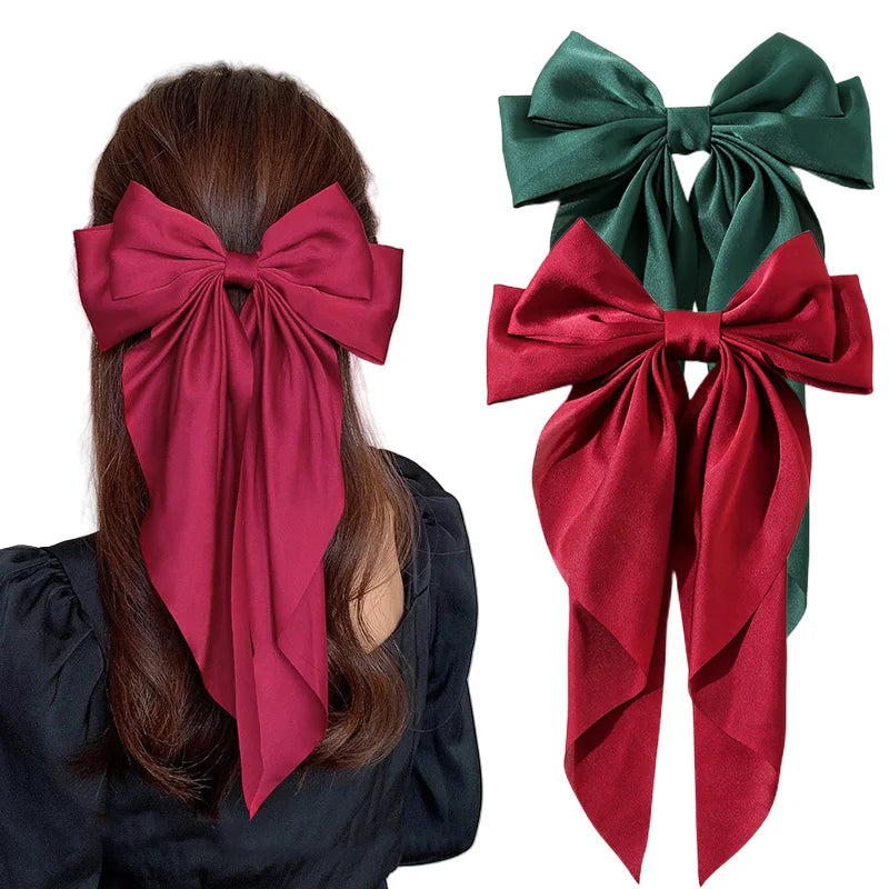 Hair Clips for Women Girls Big Bowknot Solid Satin