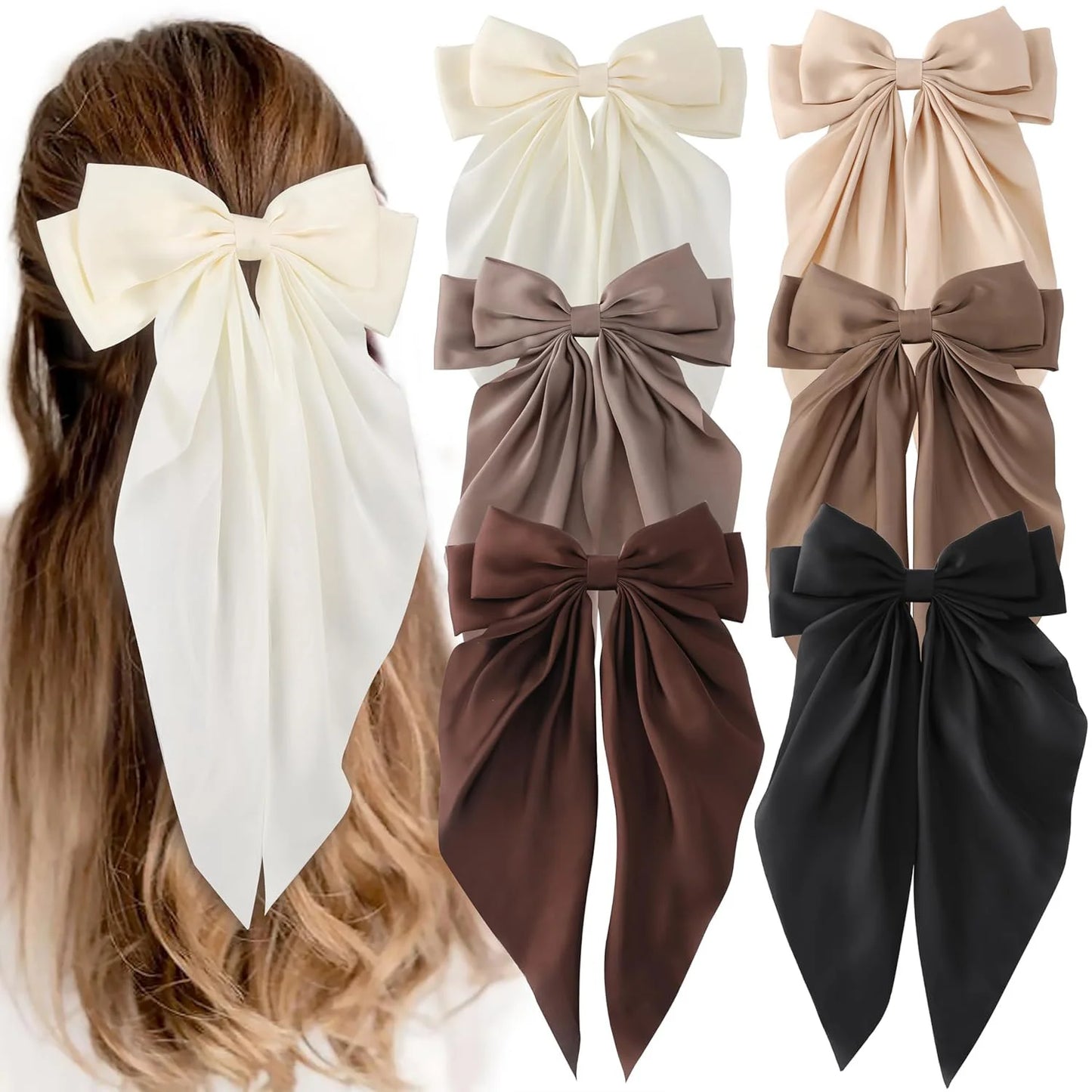 Hair Clips for Women Girls Big Bowknot Solid Satin