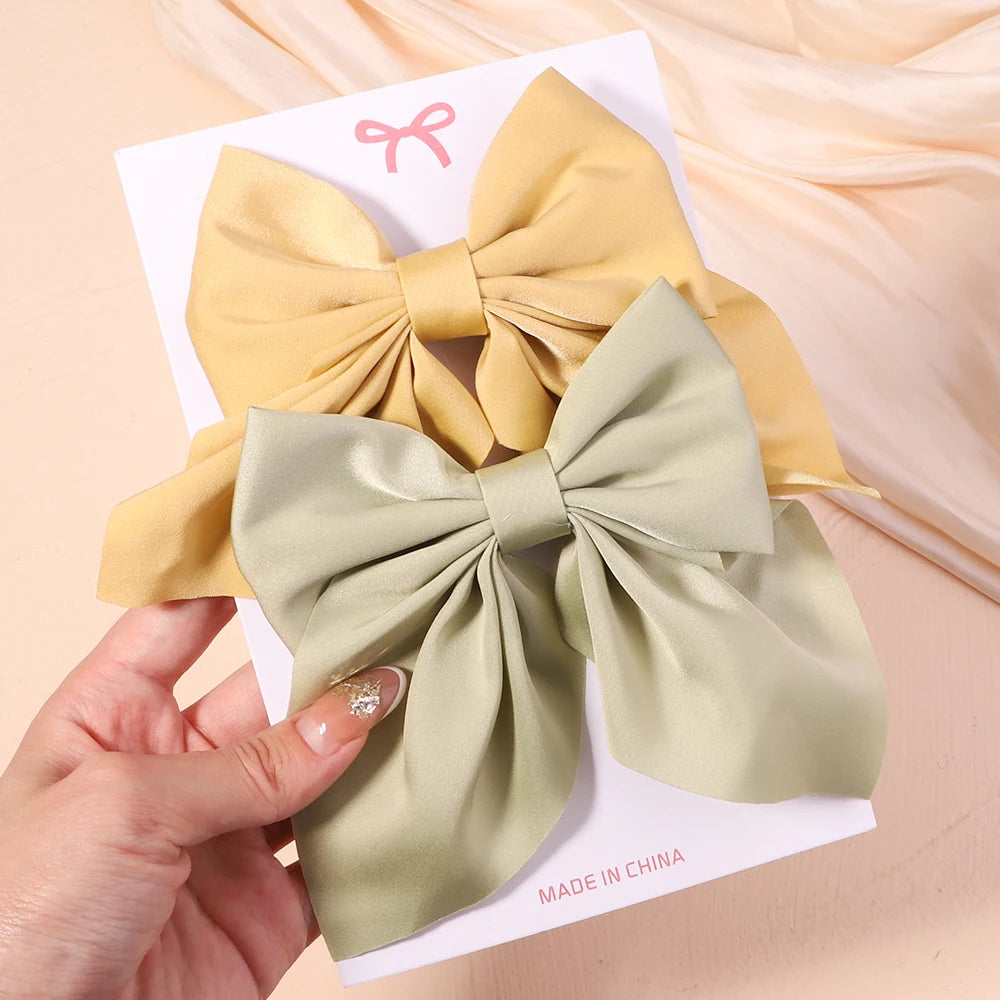 2Pcs/set Sweet Solid Bowknot Hair Clips for Women Girls Print Bows Hairpins Barrettes Duckbill Clip Headwear Hair Accessories