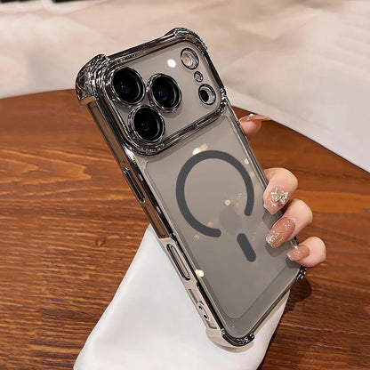 Plating Shockproof Transparent Case For iPhone 17 Air 16 15 14 13 12 Pro Max Anti Shock Proof Magsafe Wireless Charge Full Cover