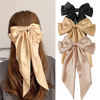 Hair Clips for Women Girls Big Bowknot Solid Satin