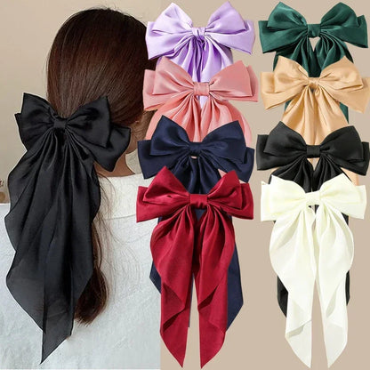 Hair Clips for Women Girls Big Bowknot Solid Satin