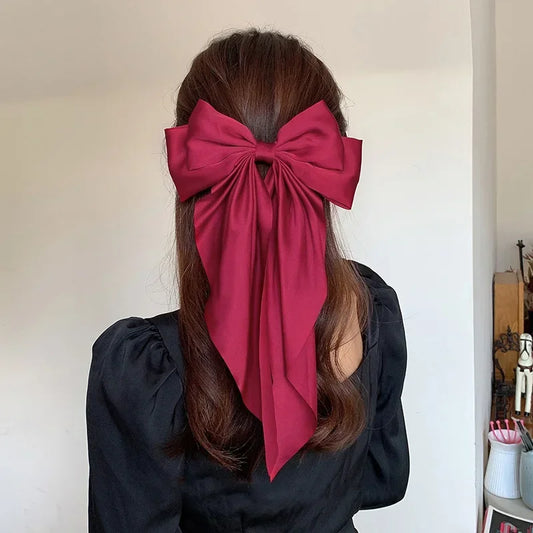 Hair Clips for Women Girls Big Bowknot Solid Satin