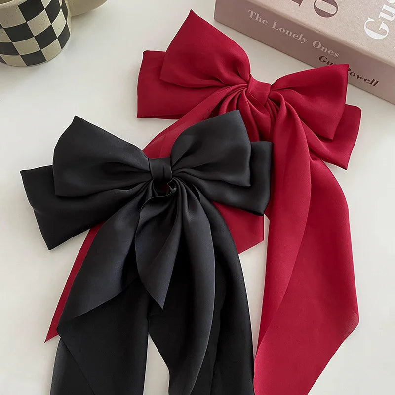 Hair Clips for Women Girls Big Bowknot Solid Satin