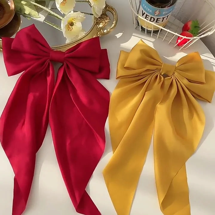 Hair Clips for Women Girls Big Bowknot Solid Satin