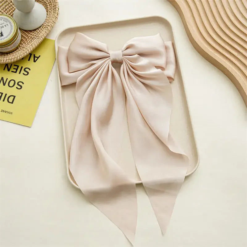 Hair Clips for Women Girls Big Bowknot Solid Satin