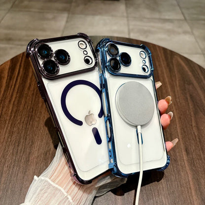 Plating Shockproof Transparent Case For iPhone 17 Air 16 15 14 13 12 Pro Max Anti Shock Proof Magsafe Wireless Charge Full Cover