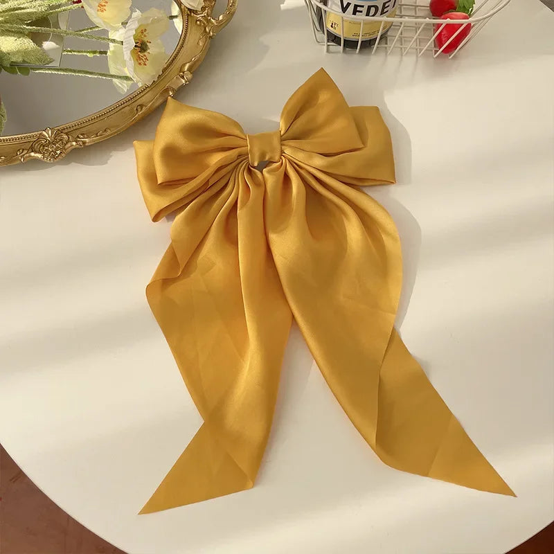 Hair Clips for Women Girls Big Bowknot Solid Satin