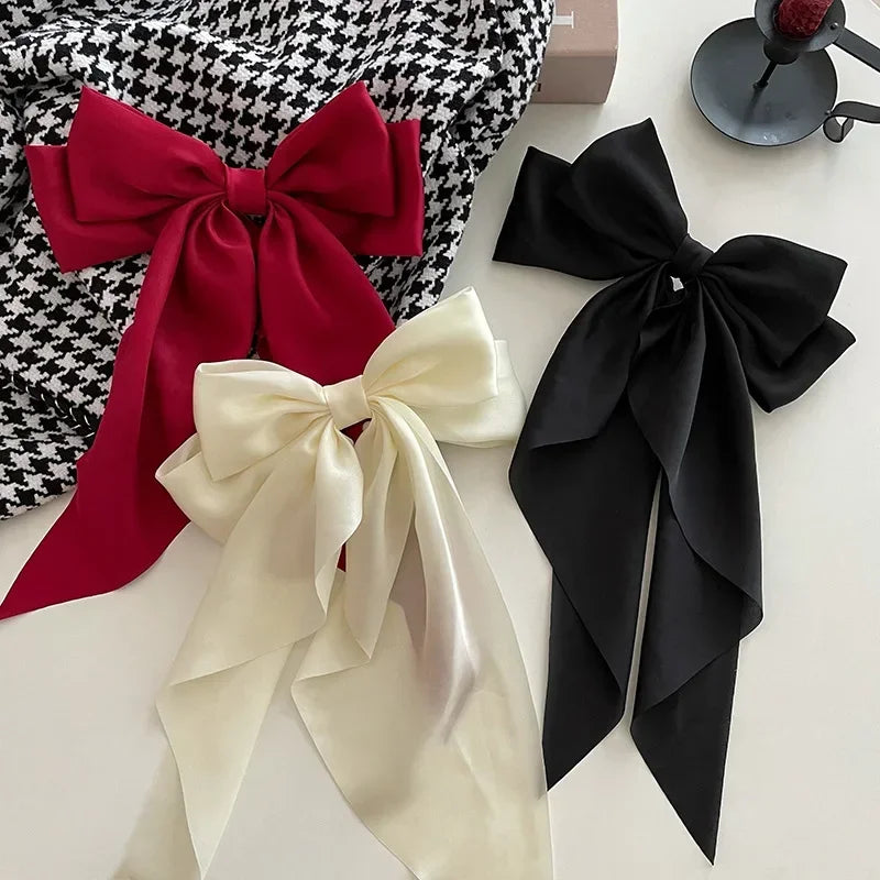Hair Clips for Women Girls Big Bowknot Solid Satin