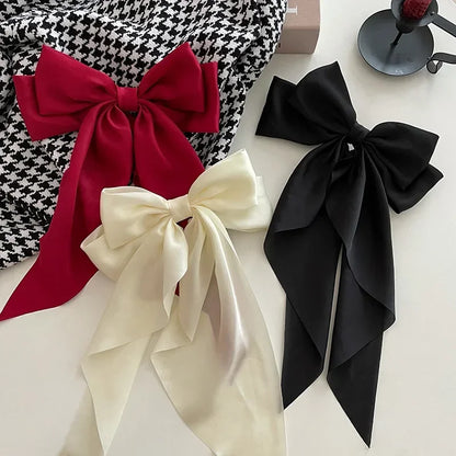 Hair Clips for Women Girls Big Bowknot Solid Satin