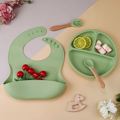 Silicone mother and baby set, cartoon weaning set for toddlers, BPA free, baby dinner plate, baby shower gift, holiday gift