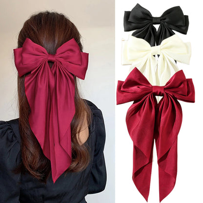 Hair Clips for Women Girls Big Bowknot Solid Satin