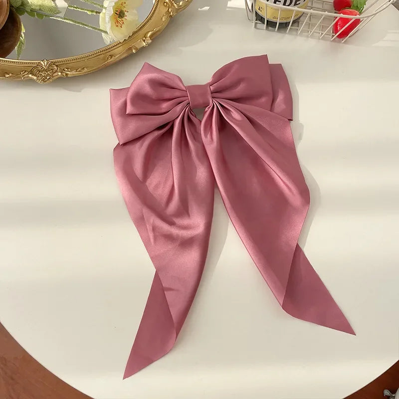 Hair Clips for Women Girls Big Bowknot Solid Satin