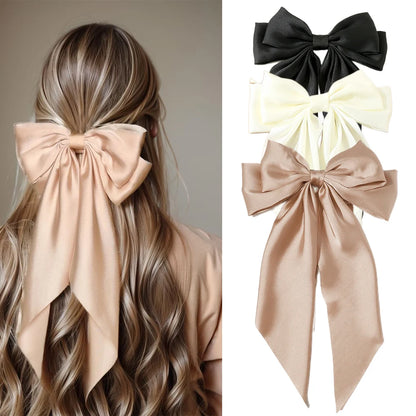 Hair Clips for Women Girls Big Bowknot Solid Satin