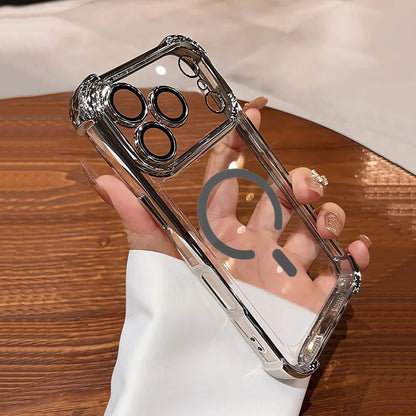Plating Shockproof Transparent Case For iPhone 17 Air 16 15 14 13 12 Pro Max Anti Shock Proof Magsafe Wireless Charge Full Cover