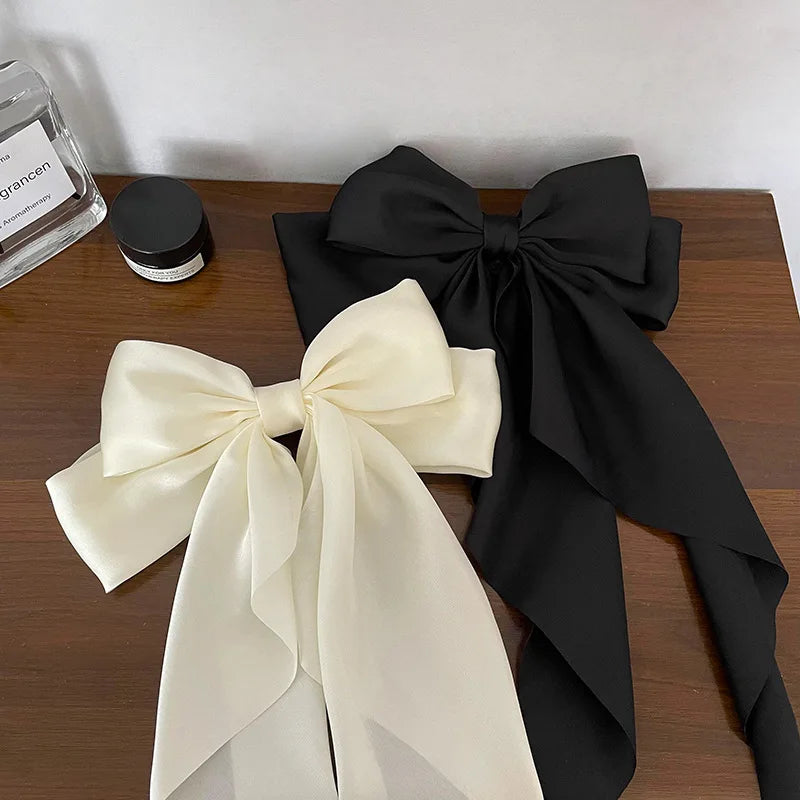Hair Clips for Women Girls Big Bowknot Solid Satin