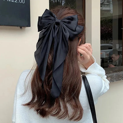 Hair Clips for Women Girls Big Bowknot Solid Satin
