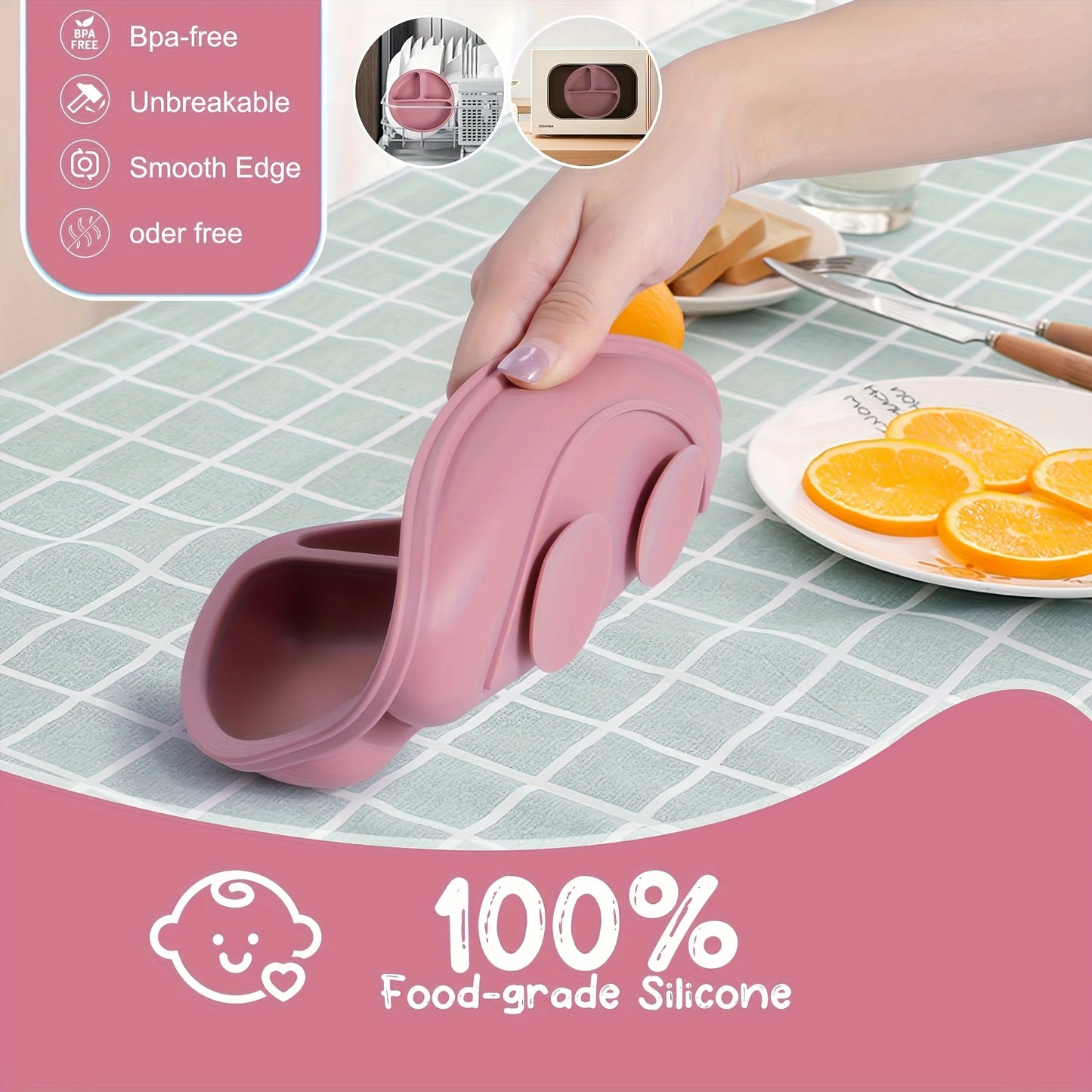 Silicone mother and baby set, cartoon weaning set for toddlers, BPA free, baby dinner plate, baby shower gift, holiday gift