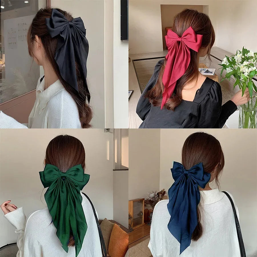 Hair Clips for Women Girls Big Bowknot Solid Satin