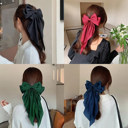 Hair Clips for Women Girls Big Bowknot Solid Satin
