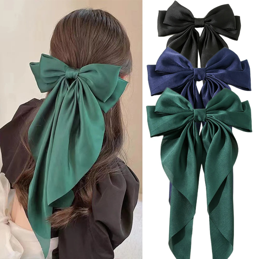 Hair Clips for Women Girls Big Bowknot Solid Satin