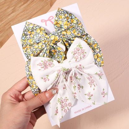 2Pcs/set Sweet Solid Bowknot Hair Clips for Women Girls Print Bows Hairpins Barrettes Duckbill Clip Headwear Hair Accessories