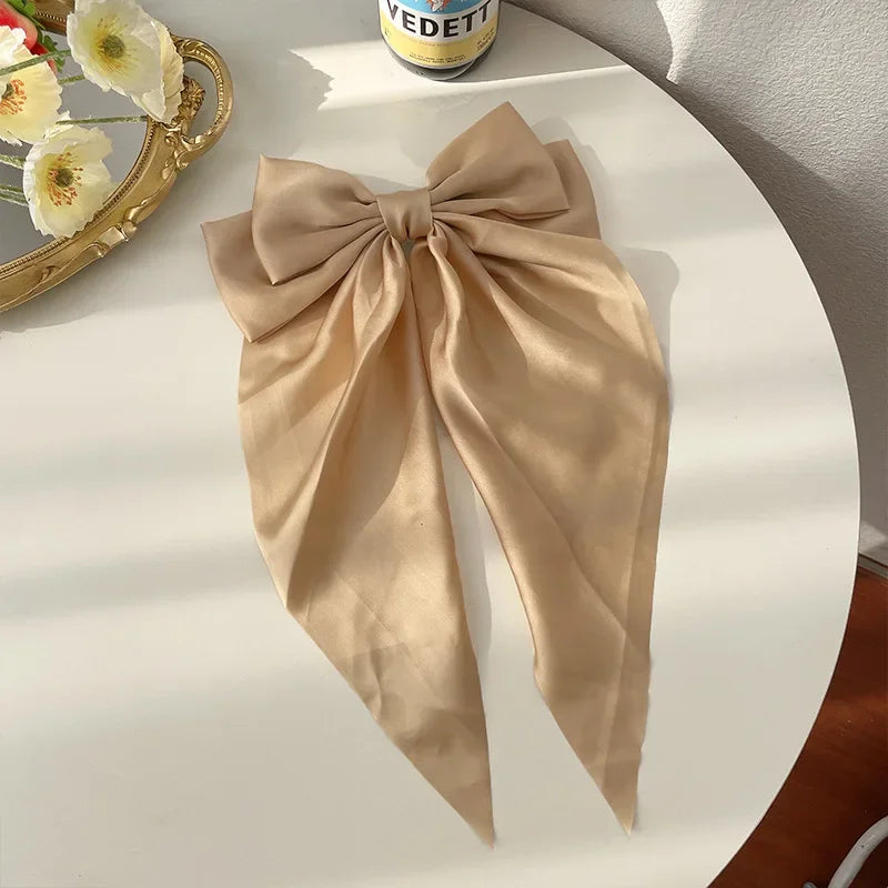 Hair Clips for Women Girls Big Bowknot Solid Satin