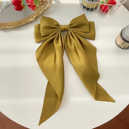 Hair Clips for Women Girls Big Bowknot Solid Satin