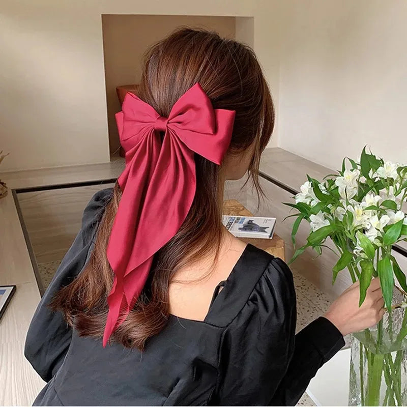 Hair Clips for Women Girls Big Bowknot Solid Satin