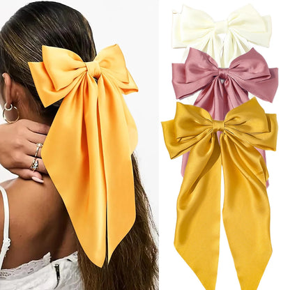Hair Clips for Women Girls Big Bowknot Solid Satin